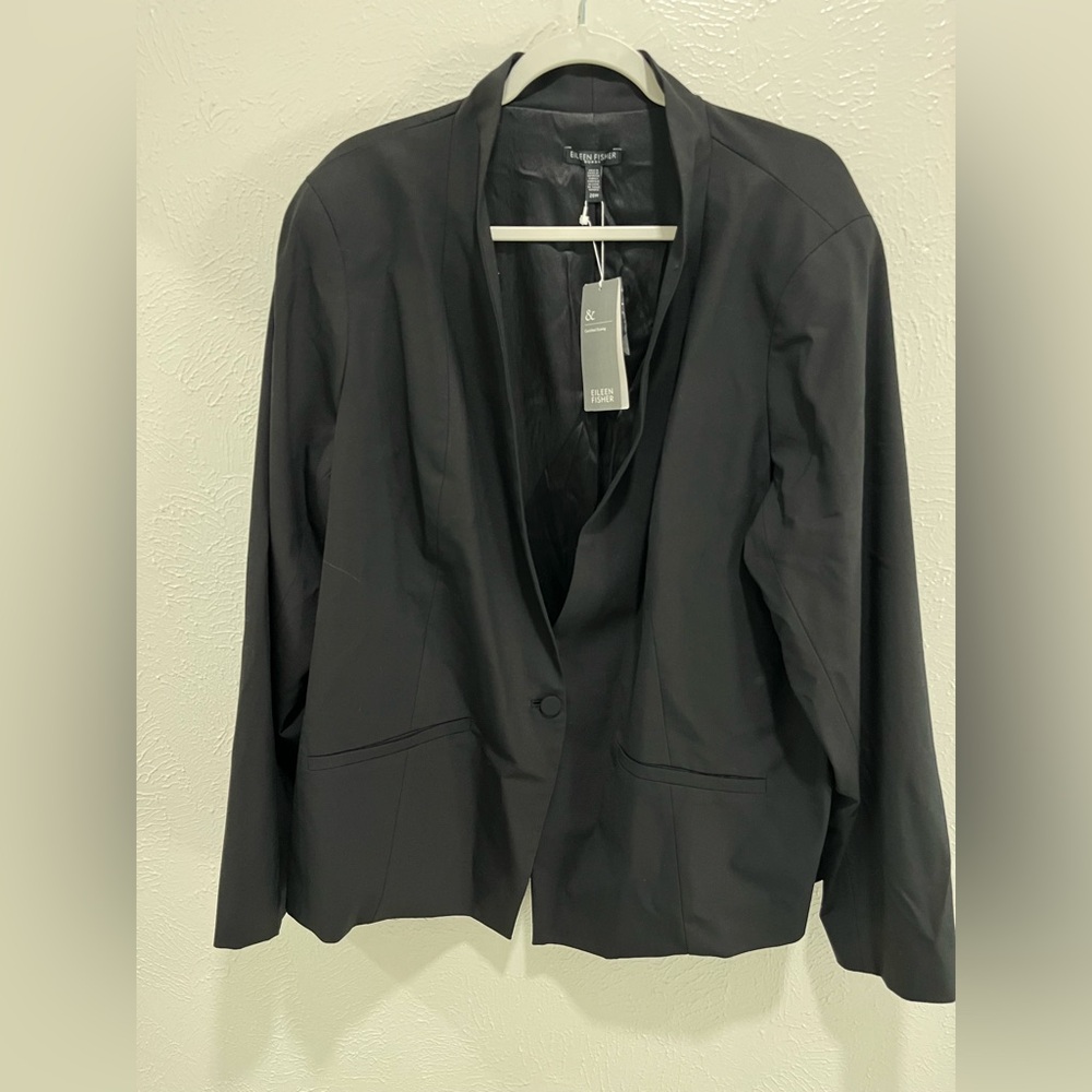 Eileen Fisher Black Women's Blazer Viscose Wool High Collar Jacket Size 20W NWT